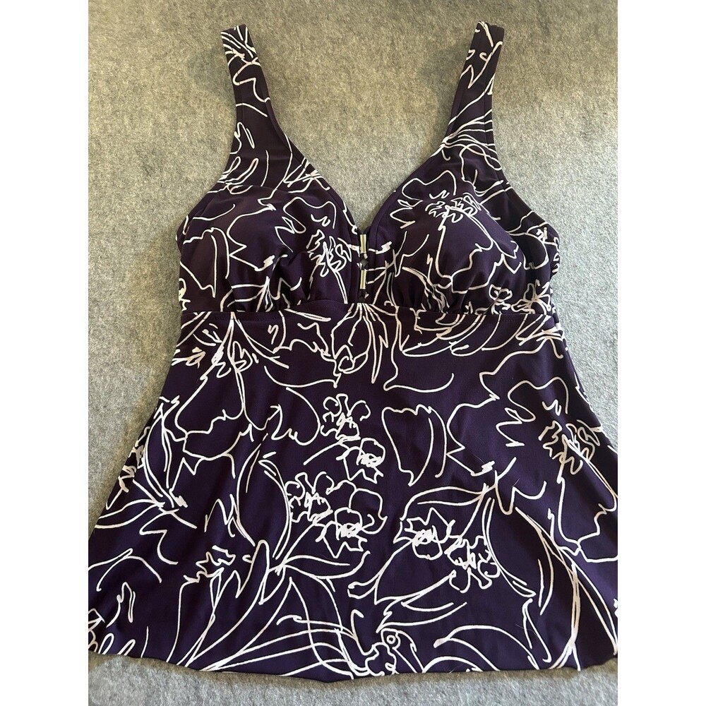 Aqua Green Plum Purple White Tankini Top VNeck Removable Pads Adjustable Strap L